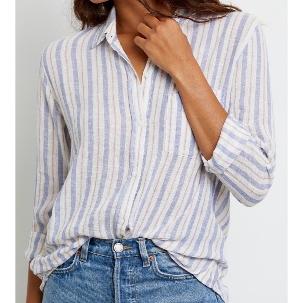 Rails Striped Button-Up Shirt in White and Light Blue